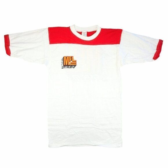 Vintage MEL Long Beach T Shirt Mens Size Small Red 80s Ringer Tee Made In USA - Picture 2 of 7